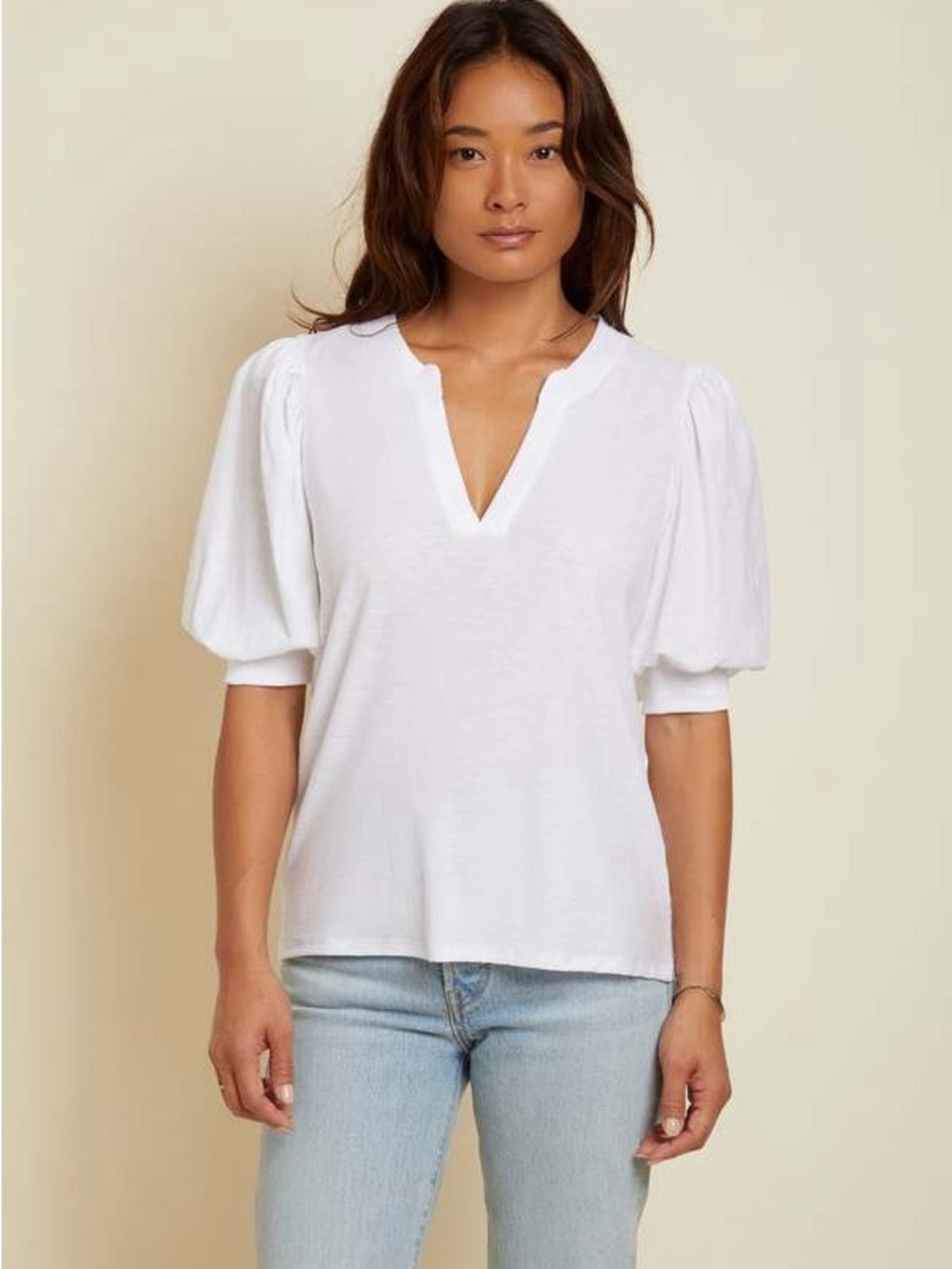 Nation LTD Lou Peasant Tee Popcorn Yellow Puff Sleeve Top NWT - Picture 2 of 7